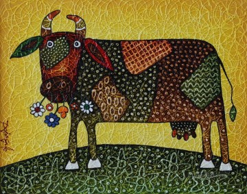テクスチャード加工 Painting - テクスチャーのあるジェッソ牛